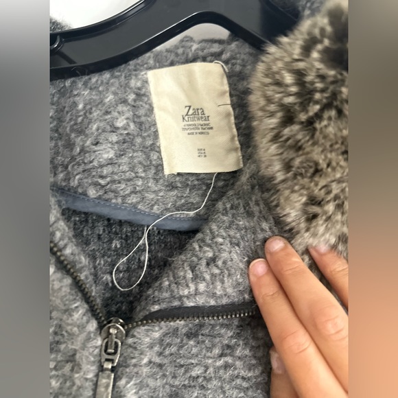 Zara Oversize Sweater Coat Wool with Faux fur hood - Picture 10 of 10